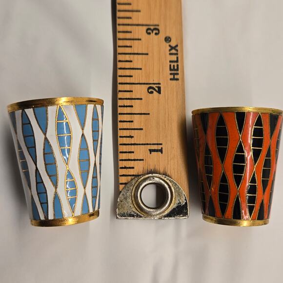 Set of 2 Vintage Russian Cloisonne Enamel Vodka Shot Glasses, Hallmarked - Picture 2 of 8